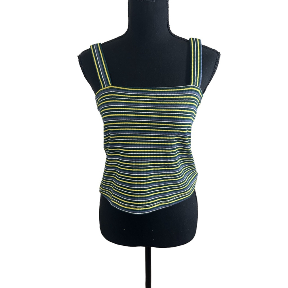 Women's Square Neck Yellow and Green Striped Top, Size S & L